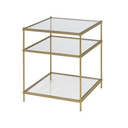 Gold Lucite Acrylic Glass Top Side Accent End Table Glam