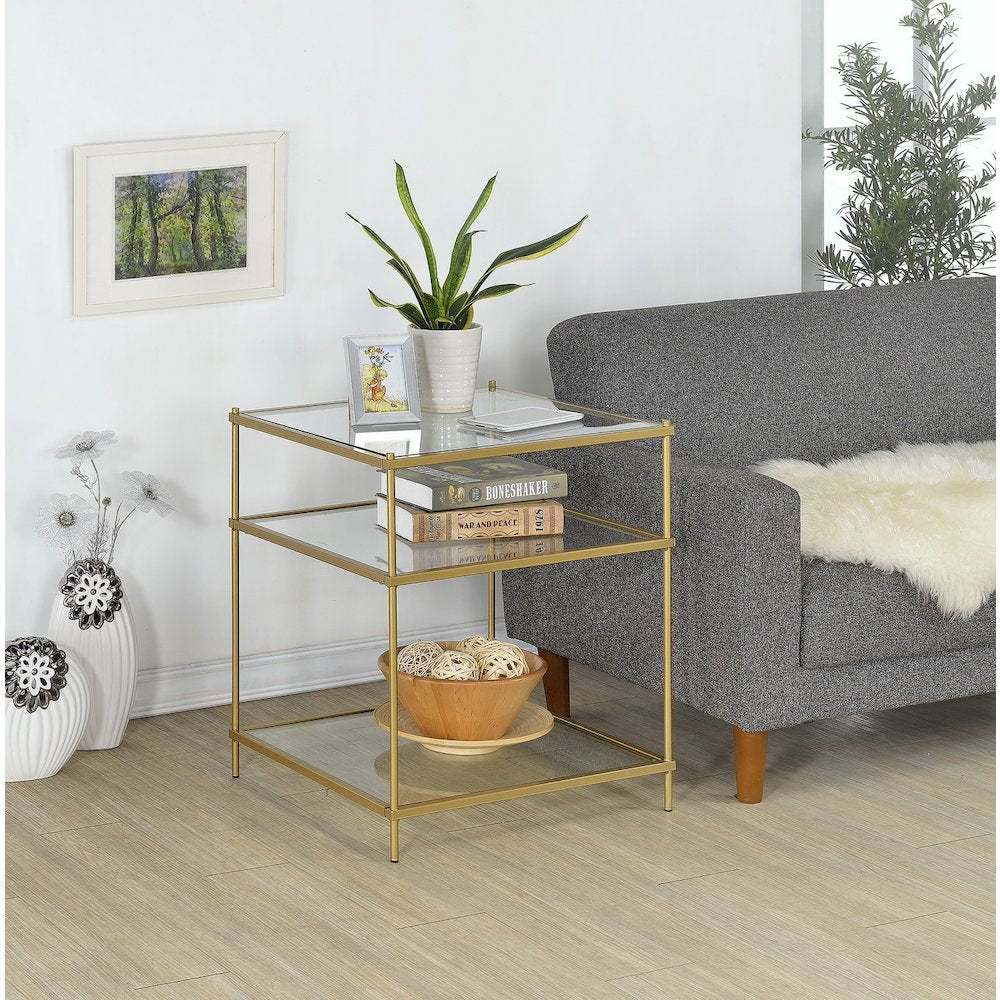 Gold Lucite Acrylic Glass Top Side Accent End Table Glam