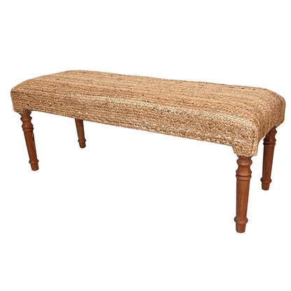 Brown Braided Jute Natural Bench Wooden Frame Legs