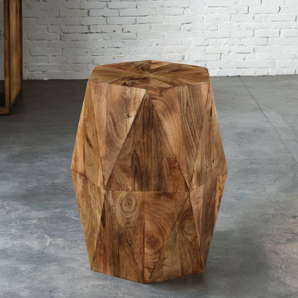 Brown Solid Acacia Wood Side Table Natural Home Accent