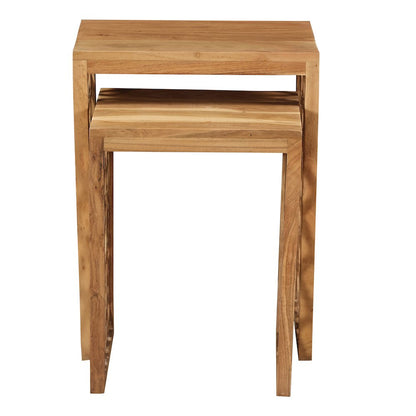 Brown Solid Acacia Wood Nesting Side Tables Set of 2