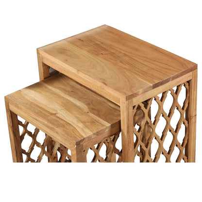 Brown Solid Acacia Wood Nesting Side Tables Set of 2