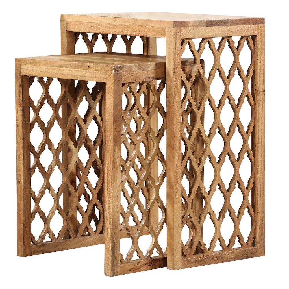 Brown Solid Acacia Wood Nesting Side Tables Set of 2
