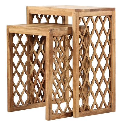 Brown Solid Acacia Wood Nesting Side Tables Set of 2