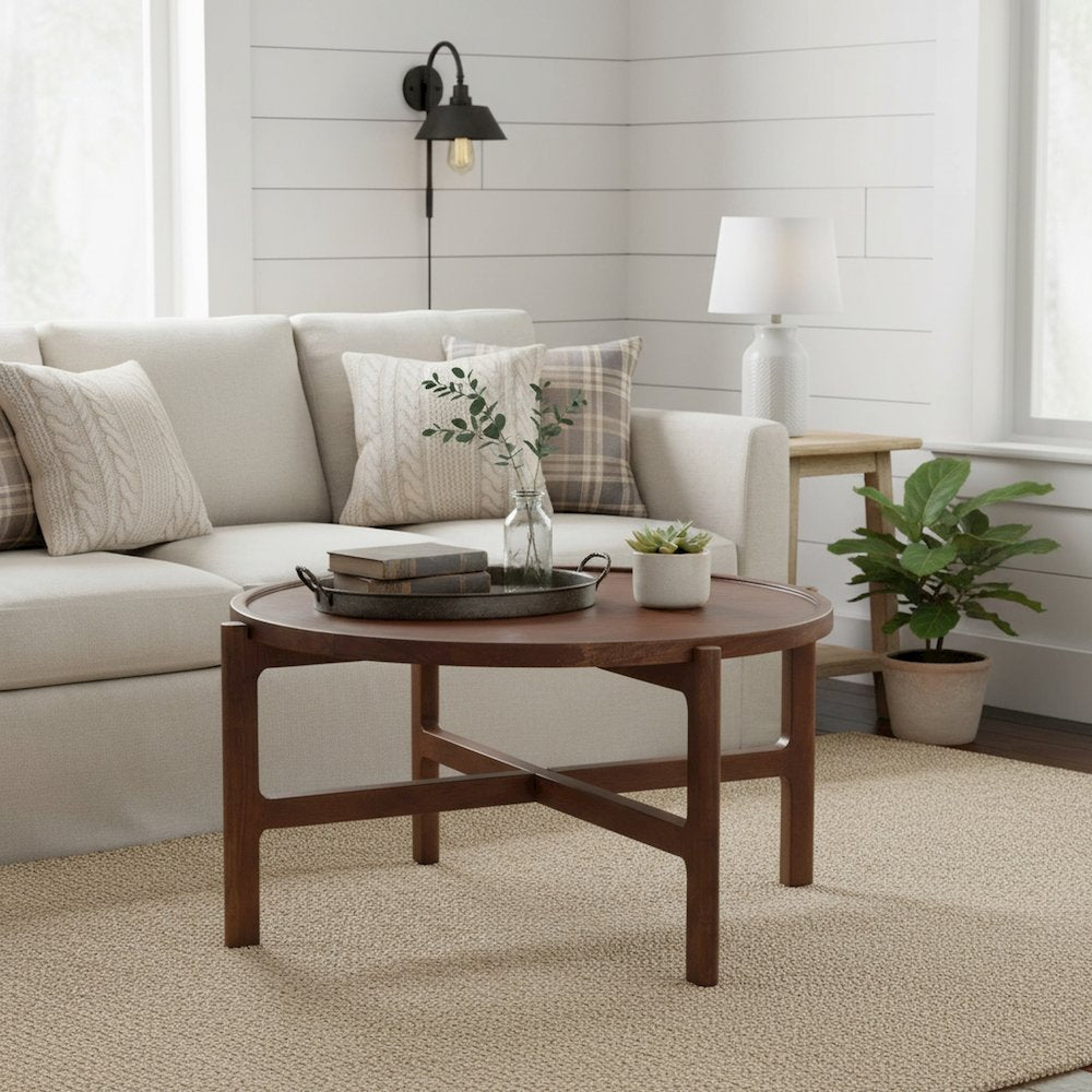 Brown Solid Mango Wood Square Low Profile Coffee Table