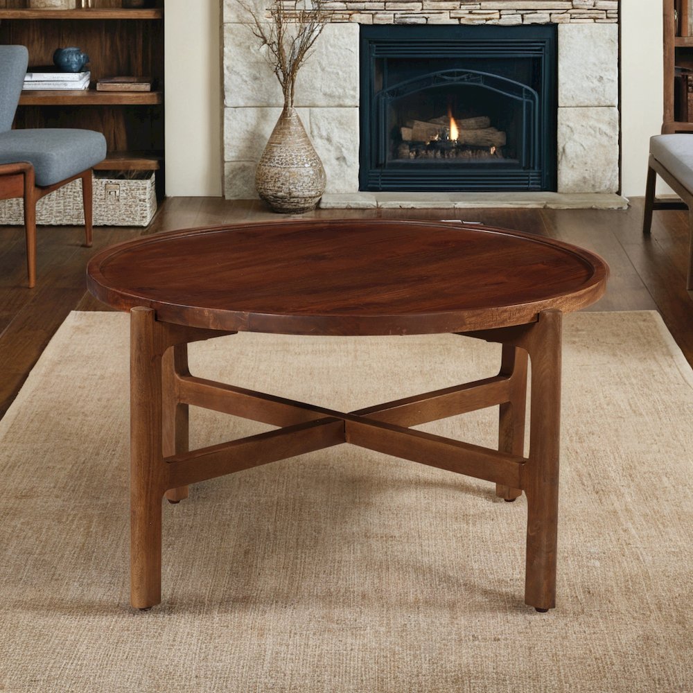 Brown Solid Mango Wood Square Low Profile Coffee Table
