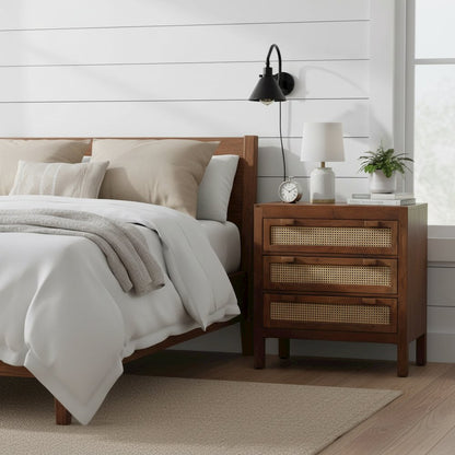 Brown Solid Natural Mango Wood Three-Drawer Sideboard