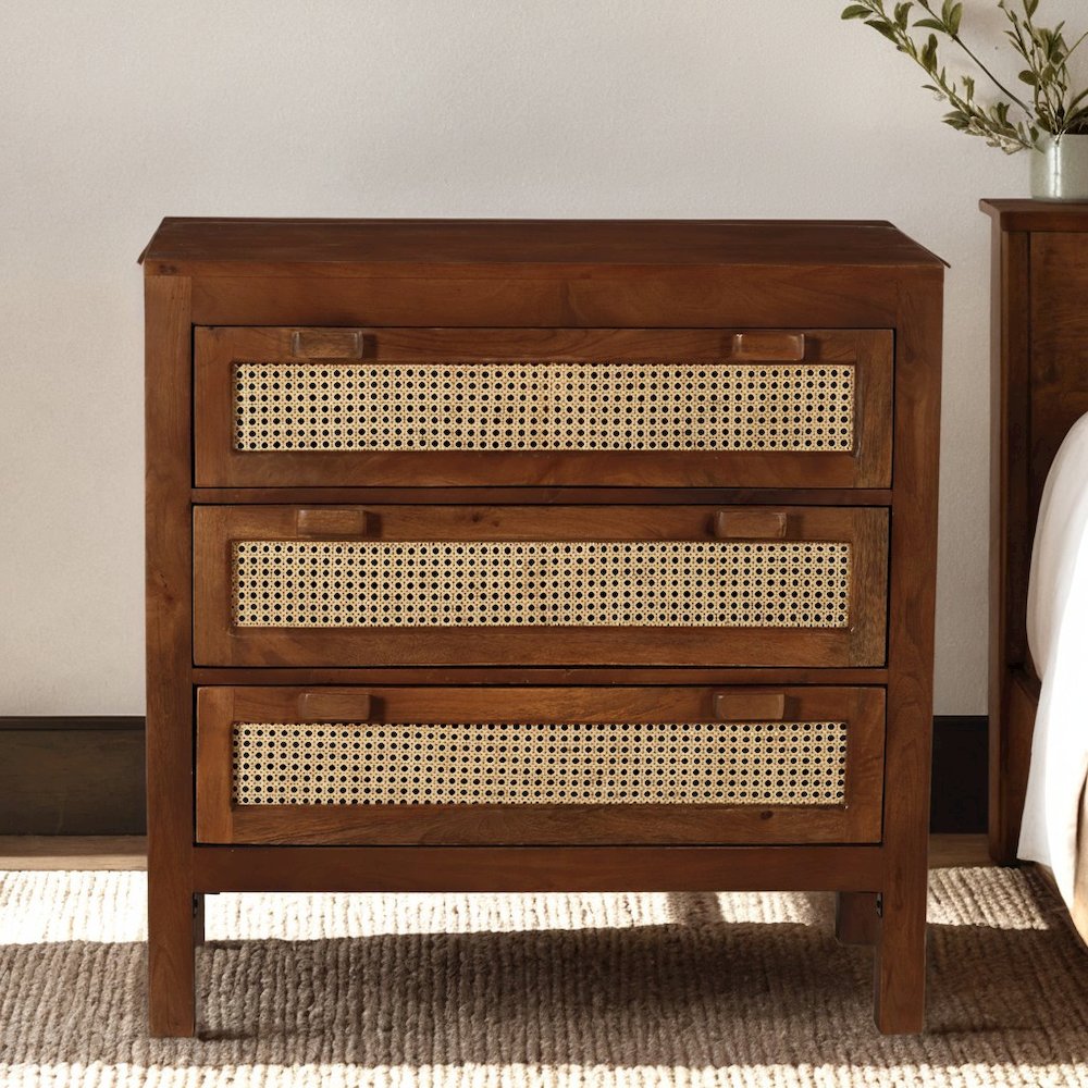 Brown Solid Natural Mango Wood Three-Drawer Sideboard