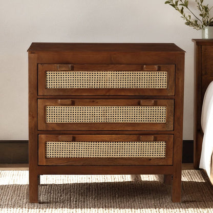 Brown Solid Natural Mango Wood Three-Drawer Sideboard