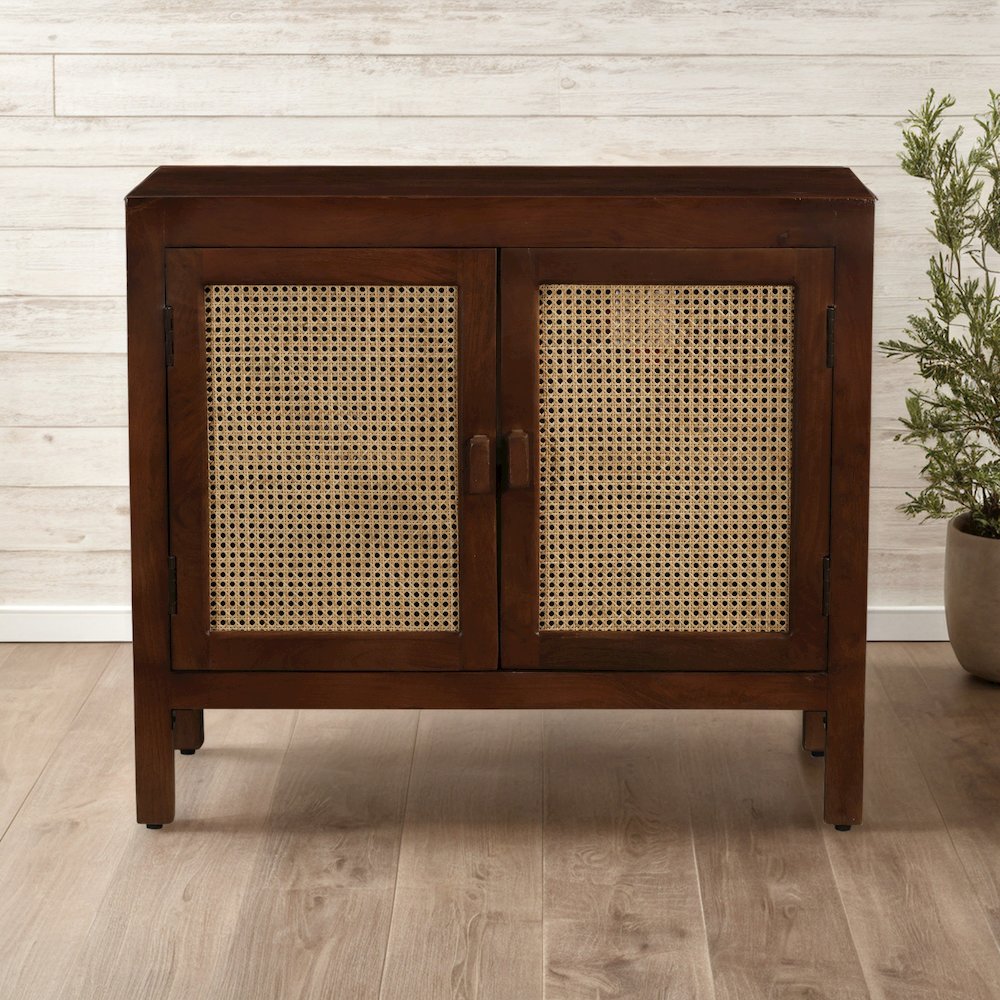 Brown Solid Natural Mango Wood Two-Door Sideboard Cabinet