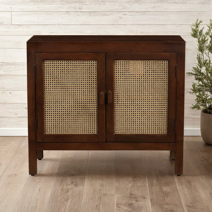 Brown Solid Natural Mango Wood Two-Door Sideboard Cabinet