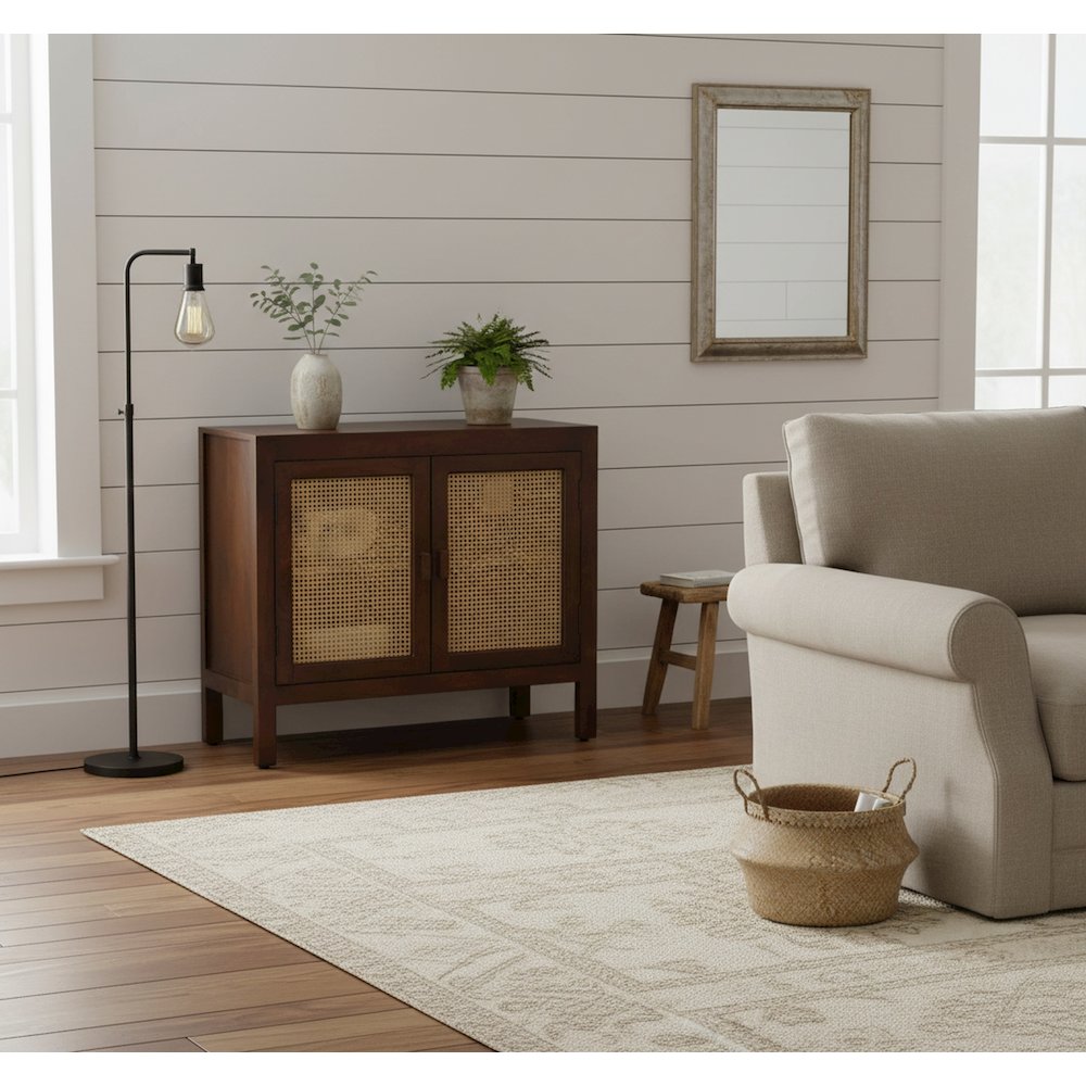 Brown Solid Natural Mango Wood Two-Door Sideboard Cabinet