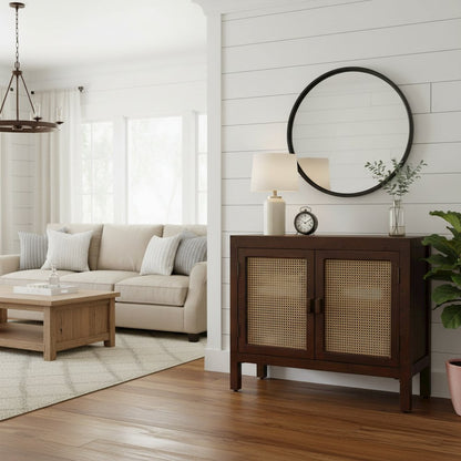 Brown Solid Natural Mango Wood Two-Door Sideboard Cabinet