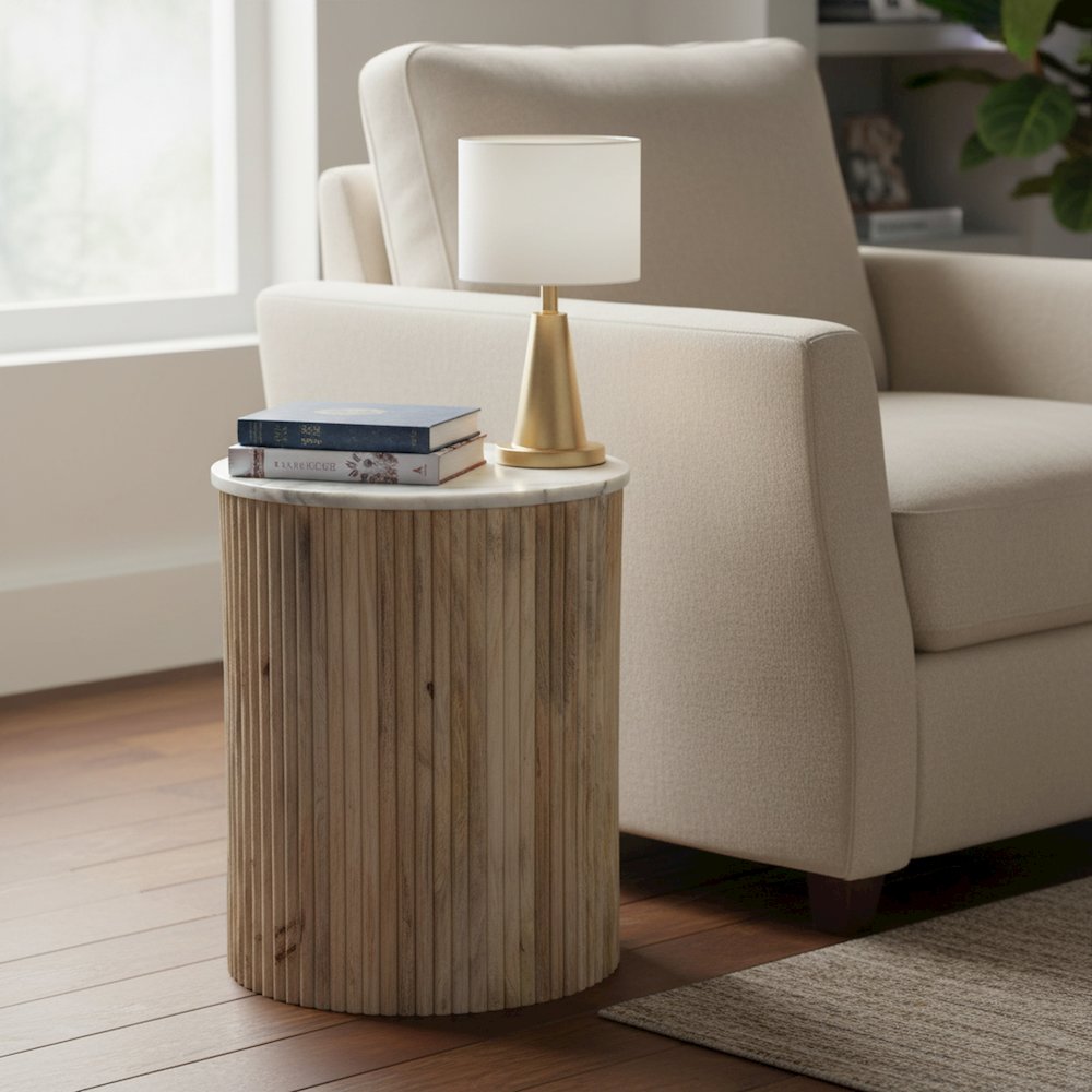 Marble and Mango Wood Accent Table