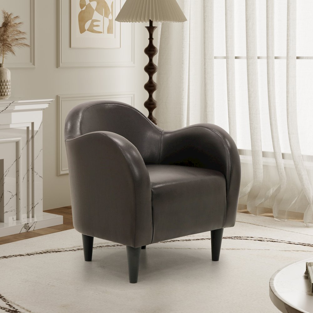 Julian Mid Century Arm Chair - Leatherette Brown