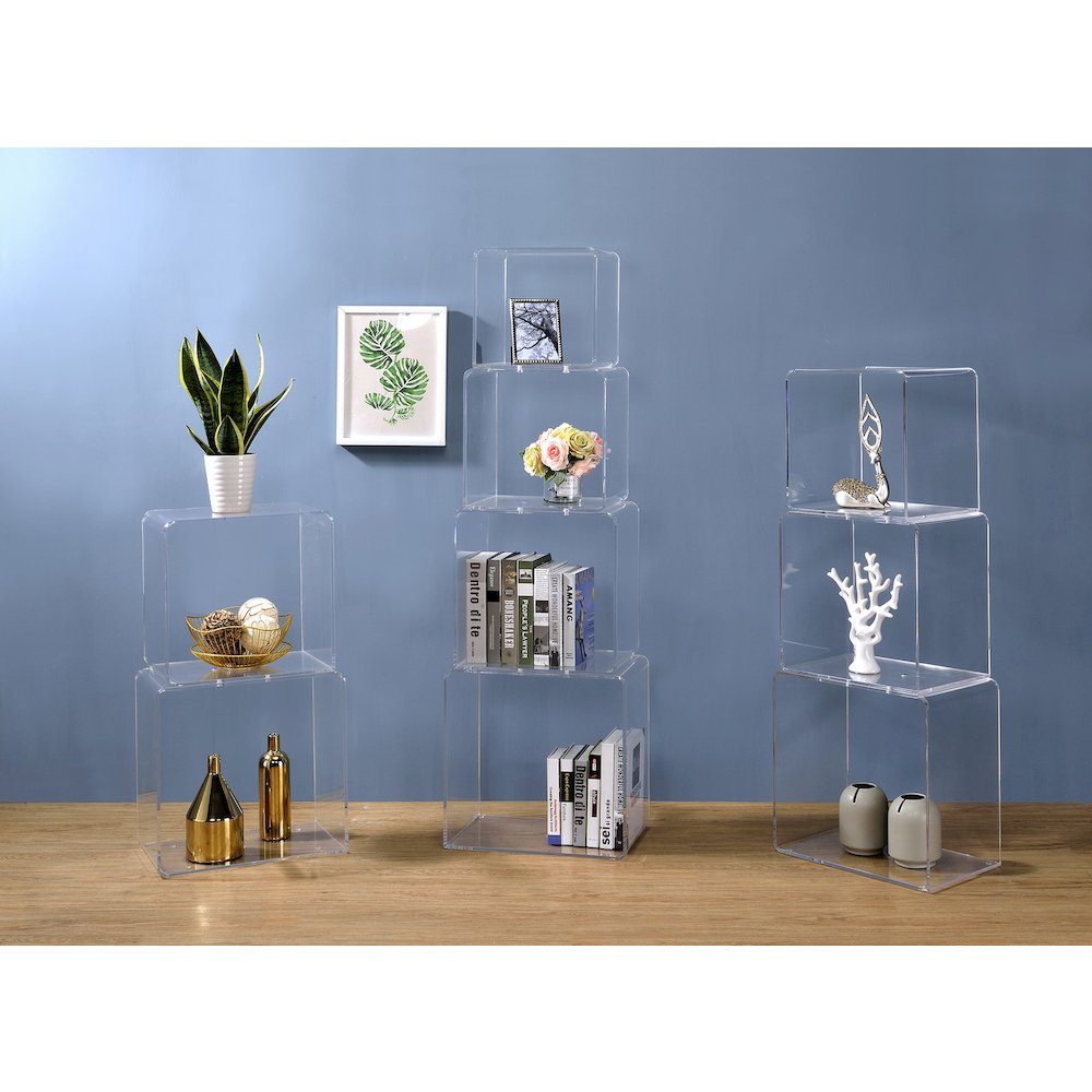 Clear Lucite Acrylic Tall 3-Tier Open Tower Bookshelf