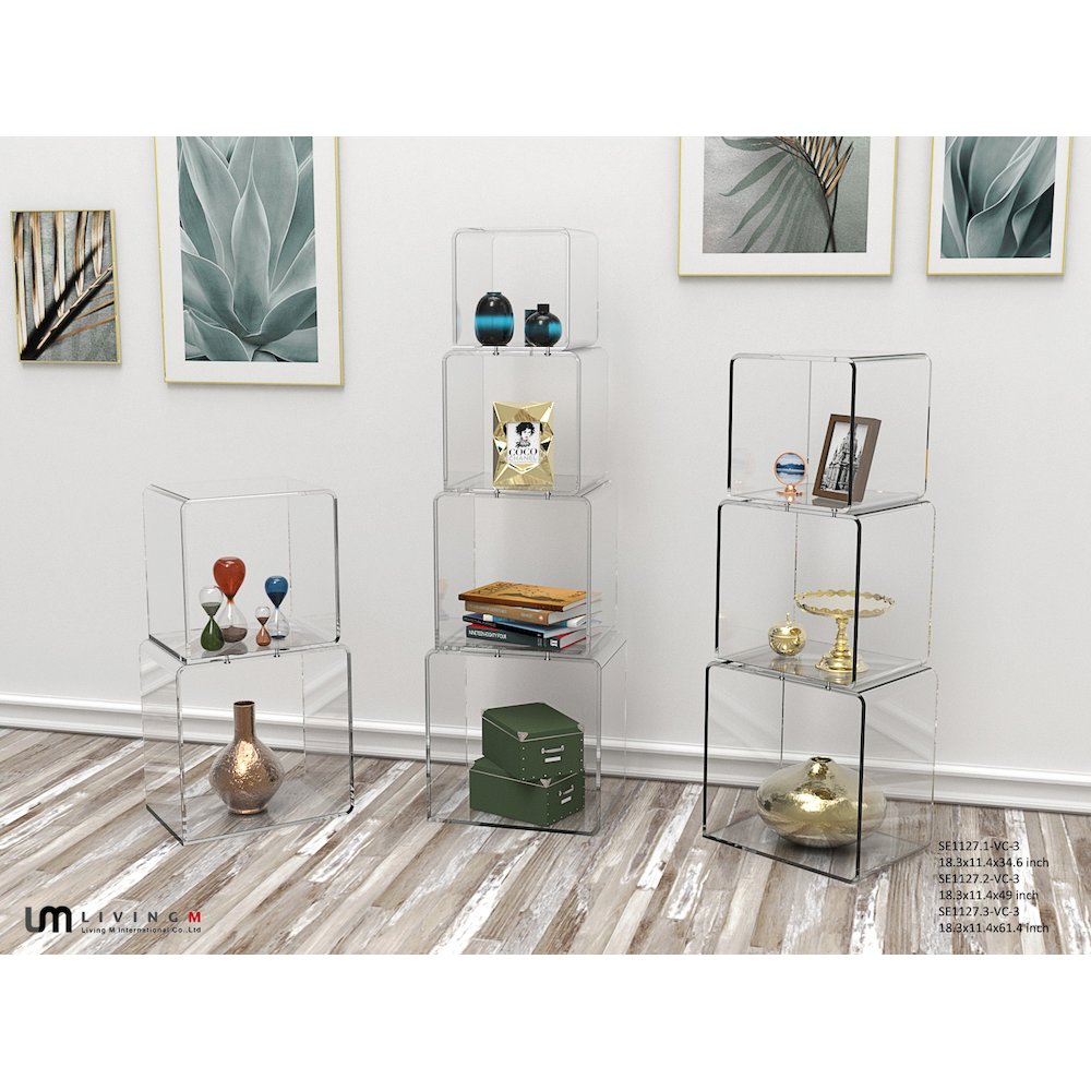 Clear Lucite Acrylic Tall 3-Tier Open Tower Bookshelf