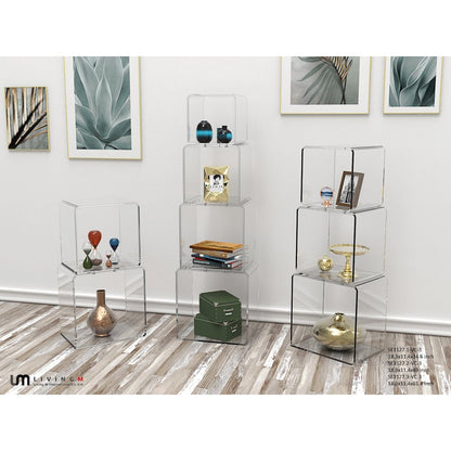 Clear Lucite Acrylic Tall 3-Tier Open Tower Bookshelf