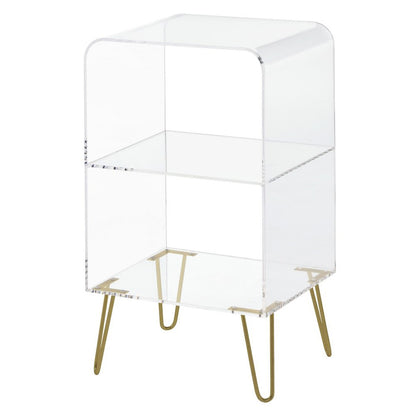 Gold Lucite Acrylic 2-Tier Open Bookshelf Hairpin Legs