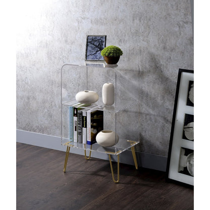 Gold Lucite Acrylic 2-Tier Open Bookshelf Hairpin Legs