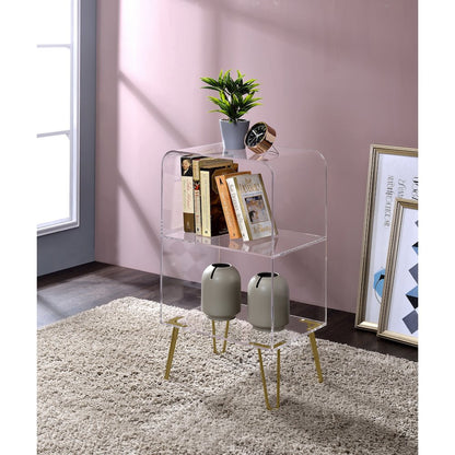 Gold Lucite Acrylic 2-Tier Open Bookshelf Hairpin Legs