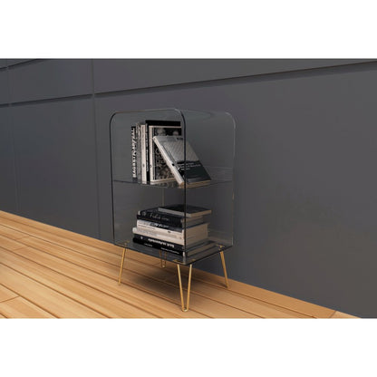 Gold Lucite Acrylic 2-Tier Open Bookshelf Hairpin Legs