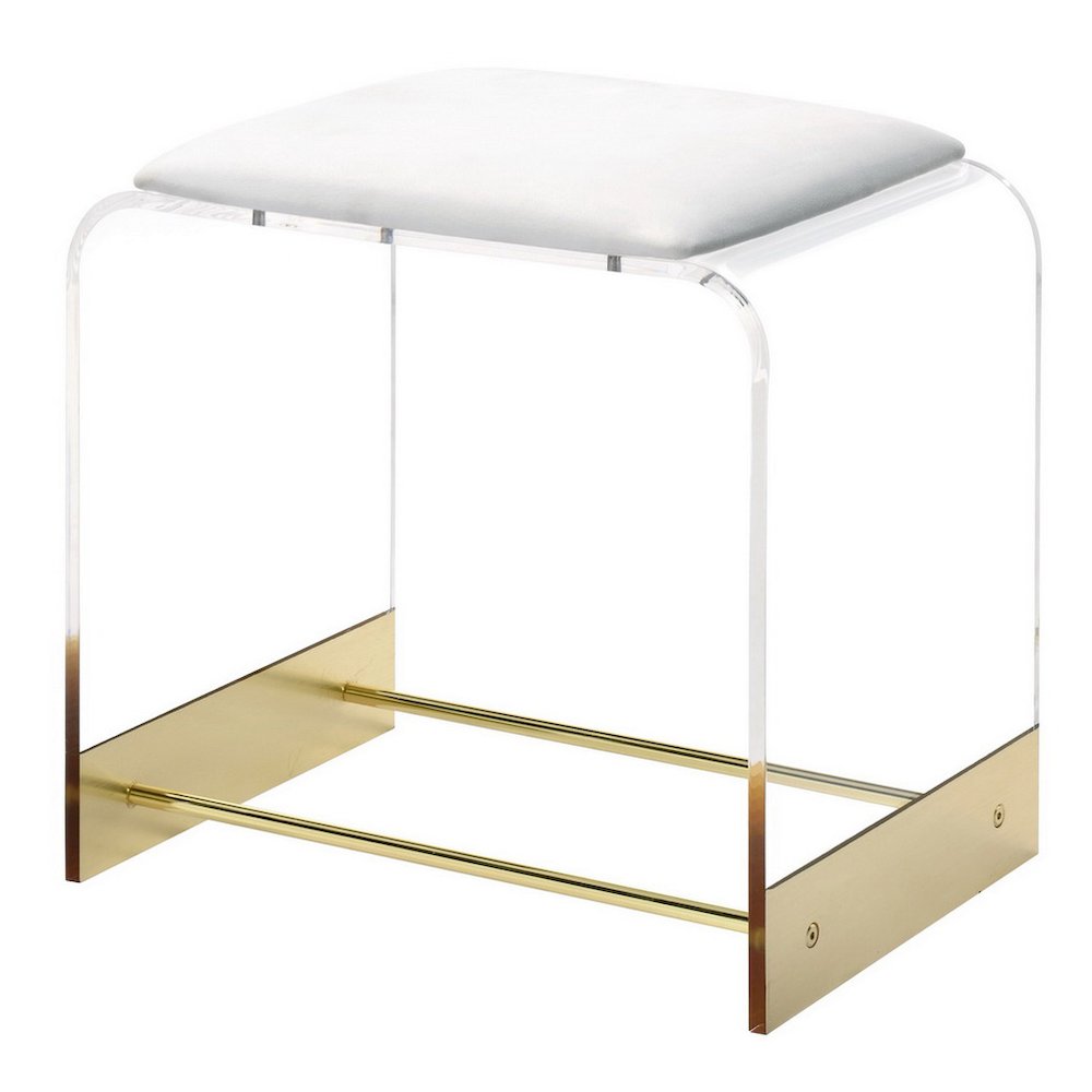 Gold Lucite Acrylic Vanity Stool Compact Glam Seat