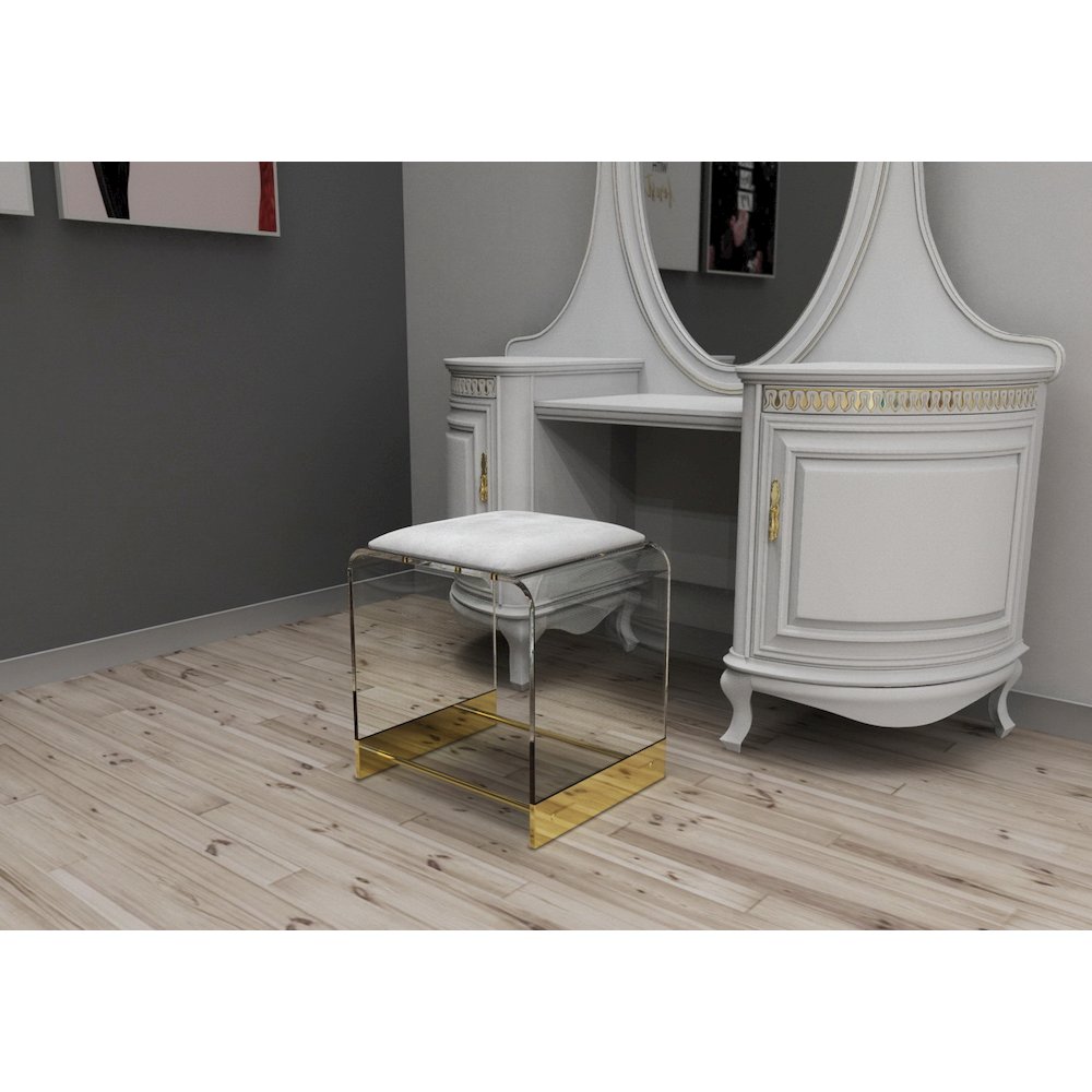 Gold Lucite Acrylic Vanity Stool Compact Glam Seat
