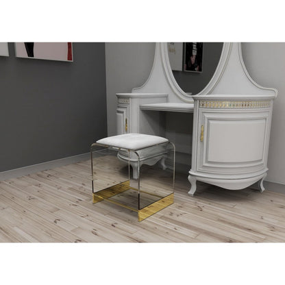 Gold Lucite Acrylic Vanity Stool Compact Glam Seat