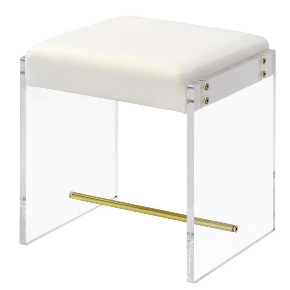 White Lucite Acrylic Compact Glam Vanity Stool Seat