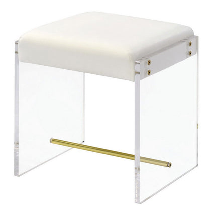 White Lucite Acrylic Compact Glam Vanity Stool Seat