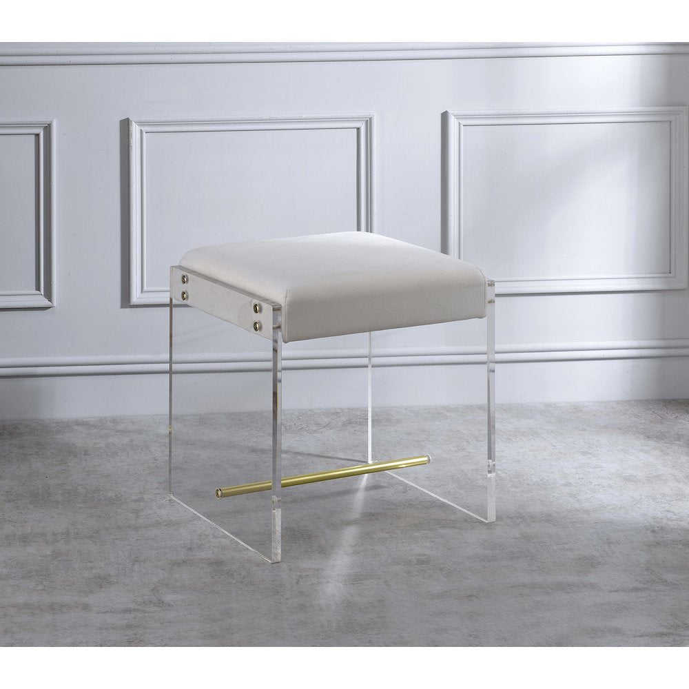 White Lucite Acrylic Compact Glam Vanity Stool Seat