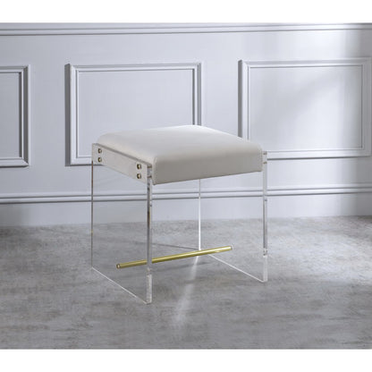 White Lucite Acrylic Compact Glam Vanity Stool Seat