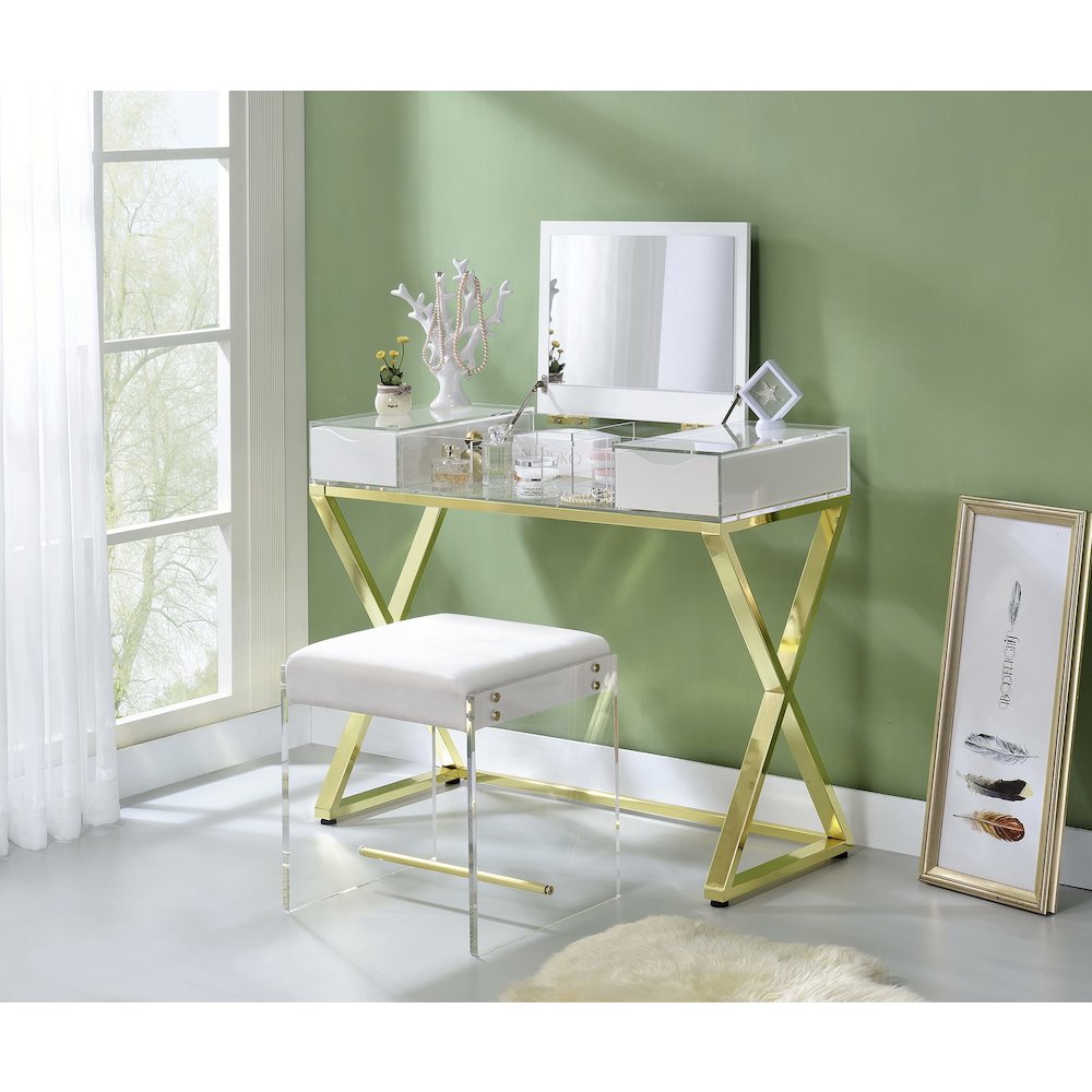 White Lucite Acrylic Compact Glam Vanity Stool Seat
