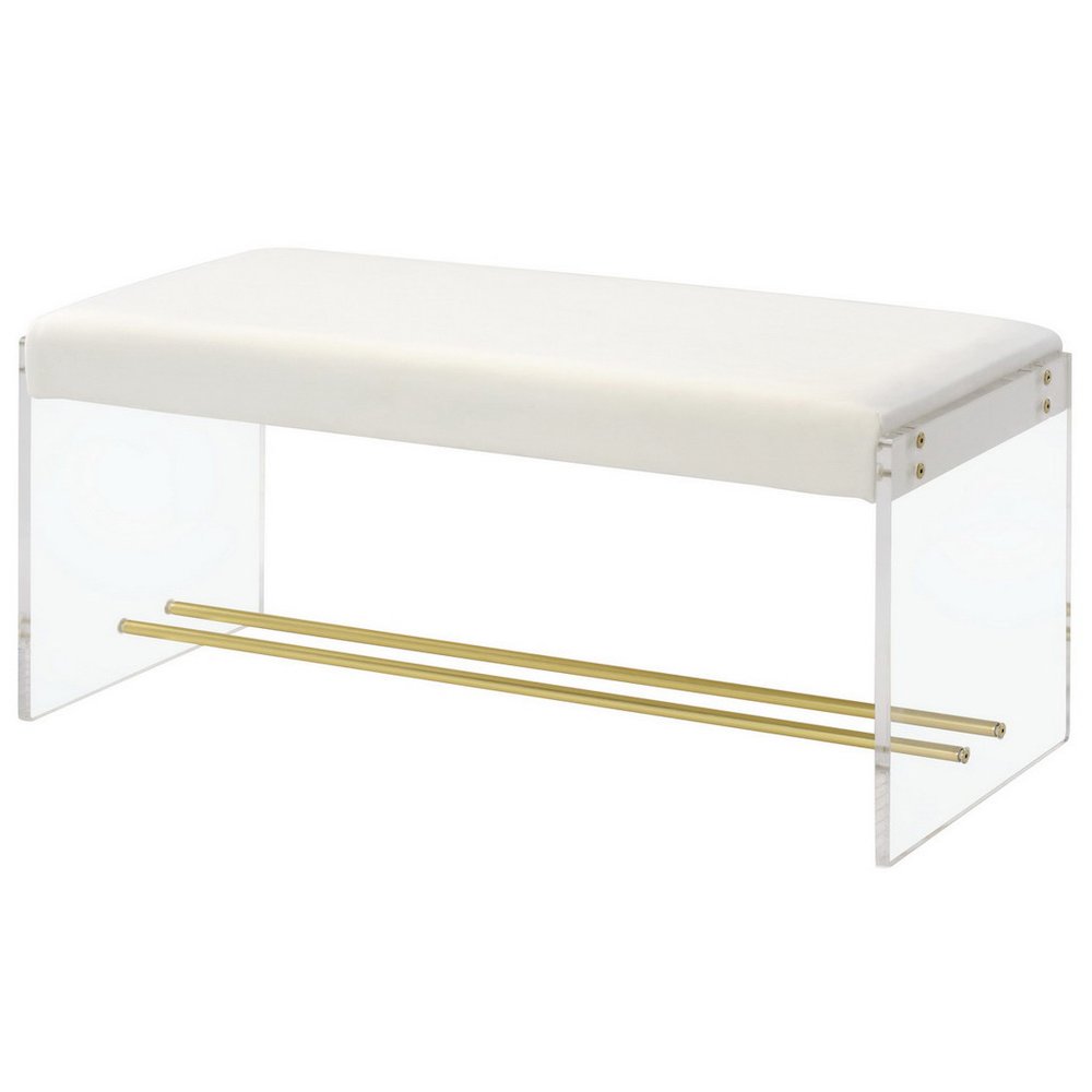 Gold Lucite Acrylic Vanity Stool Bench Cushioned Seat
