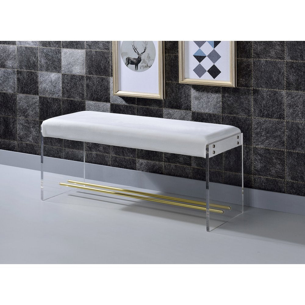 Gold Lucite Acrylic Vanity Stool Bench Cushioned Seat
