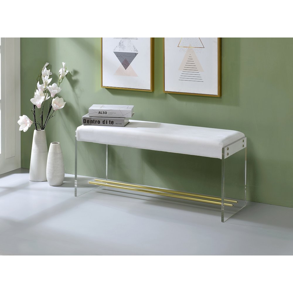 Gold Lucite Acrylic Vanity Stool Bench Cushioned Seat