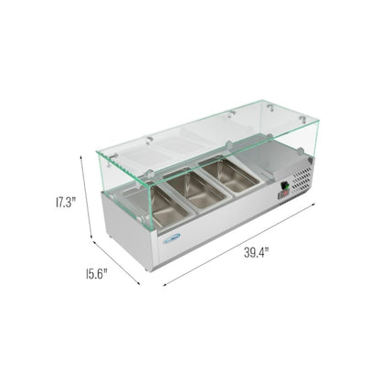 40 in. Three Pan Refrigerated Countertop Condiment Prep Station -