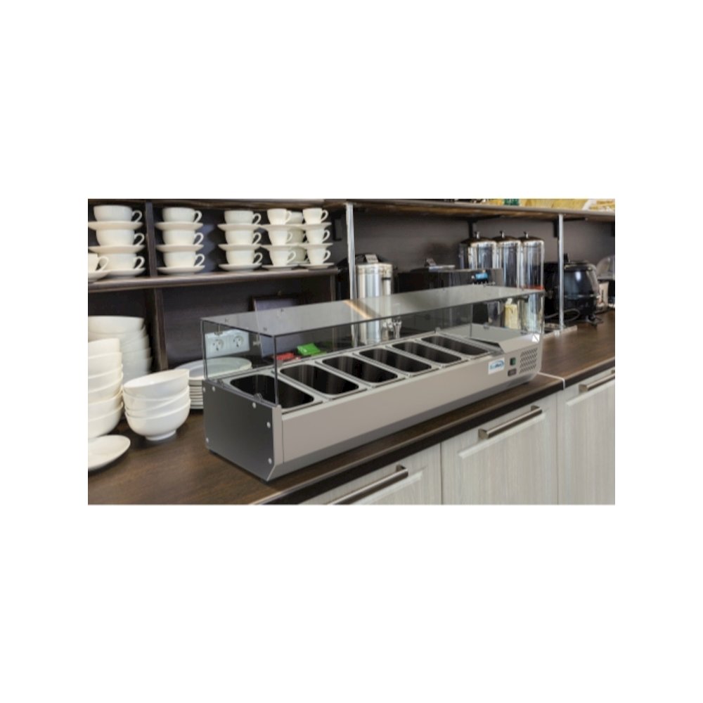 59 in. Six Pan Refrigerated Countertop Condiment Prep Station -
