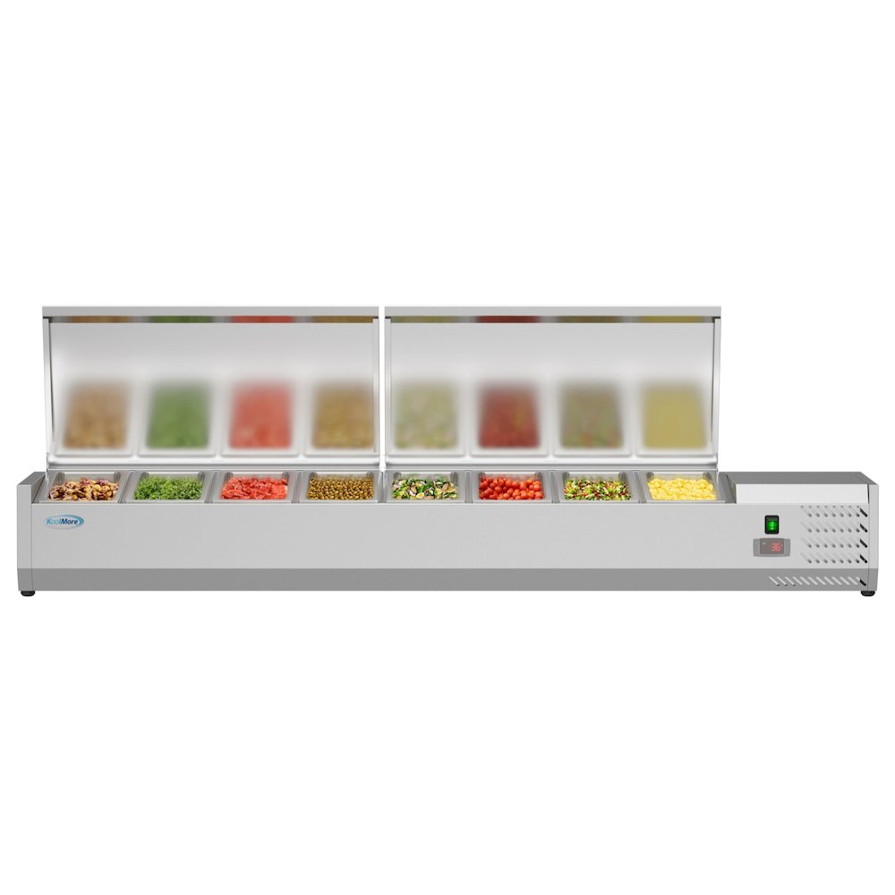 71 in. Eight Pan Refrigerated Countertop Condiment Prep Station -