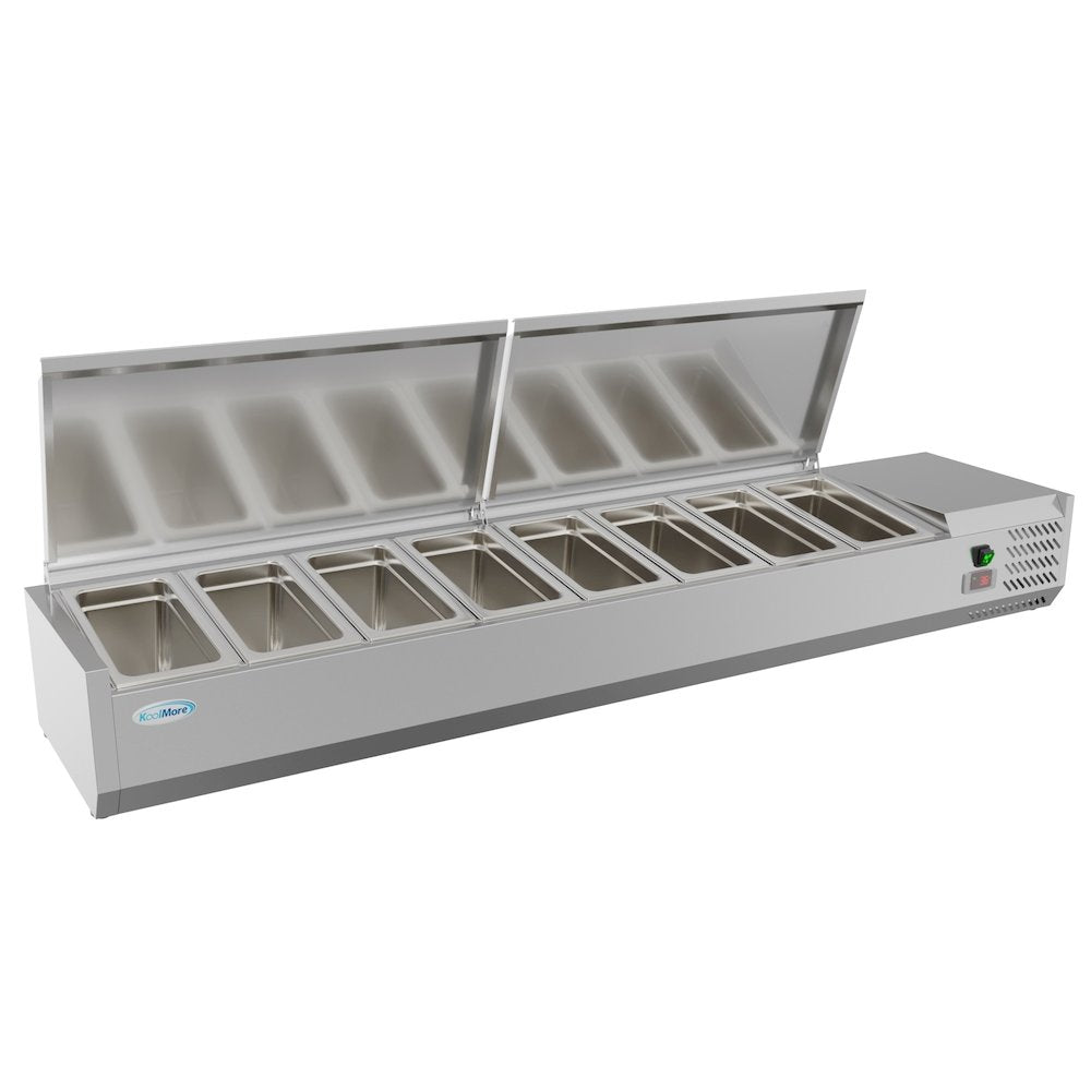 71 in. Eight Pan Refrigerated Countertop Condiment Prep Station -
