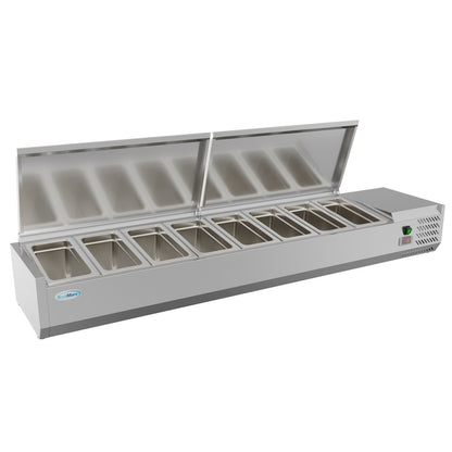 71 in. Eight Pan Refrigerated Countertop Condiment Prep Station -