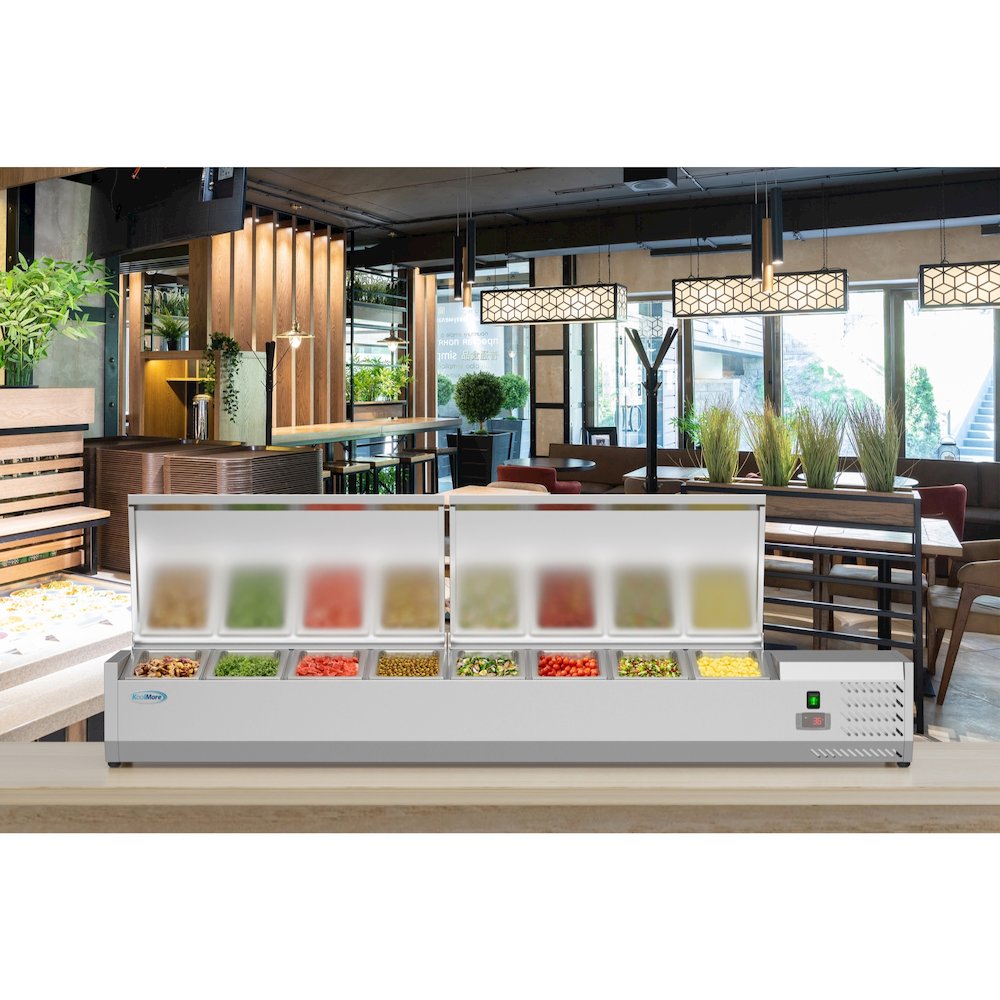 71 in. Eight Pan Refrigerated Countertop Condiment Prep Station -
