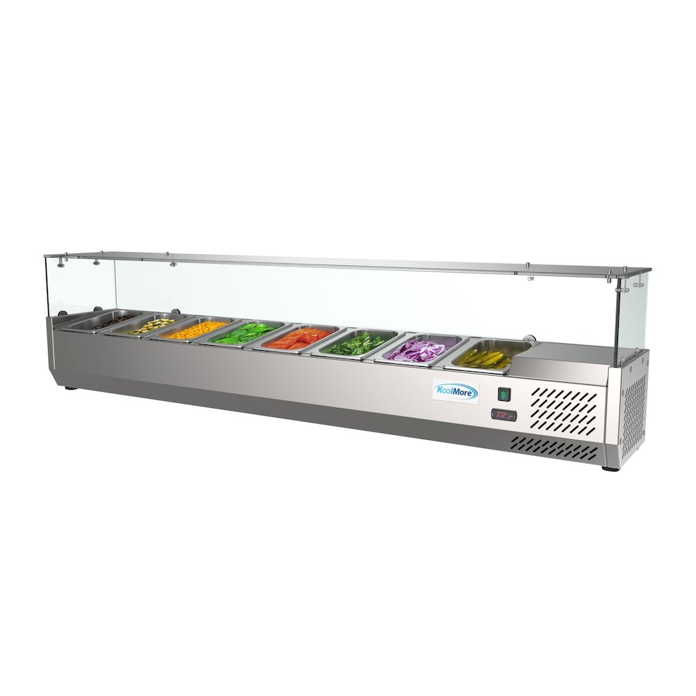 71 in. Eight Pan Refrigerated Countertop Condiment Prep Station -