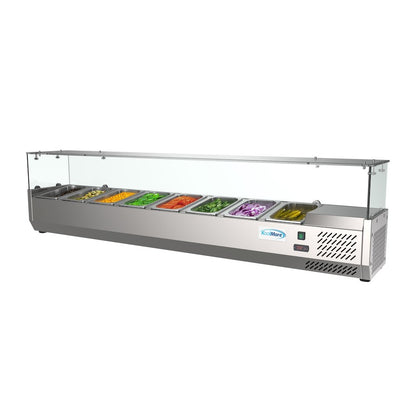71 in. Eight Pan Refrigerated Countertop Condiment Prep Station -