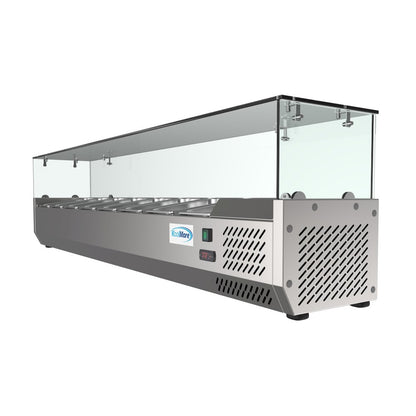 71 in. Eight Pan Refrigerated Countertop Condiment Prep Station -