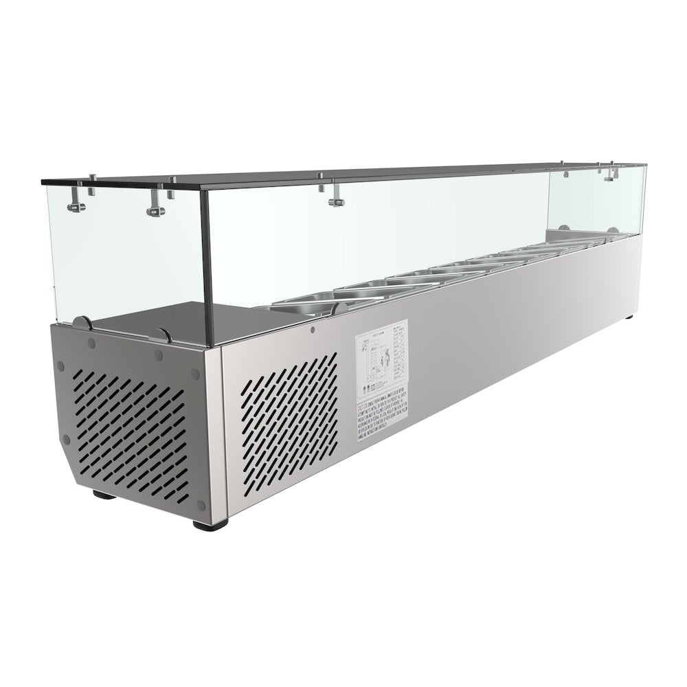 71 in. Eight Pan Refrigerated Countertop Condiment Prep Station -