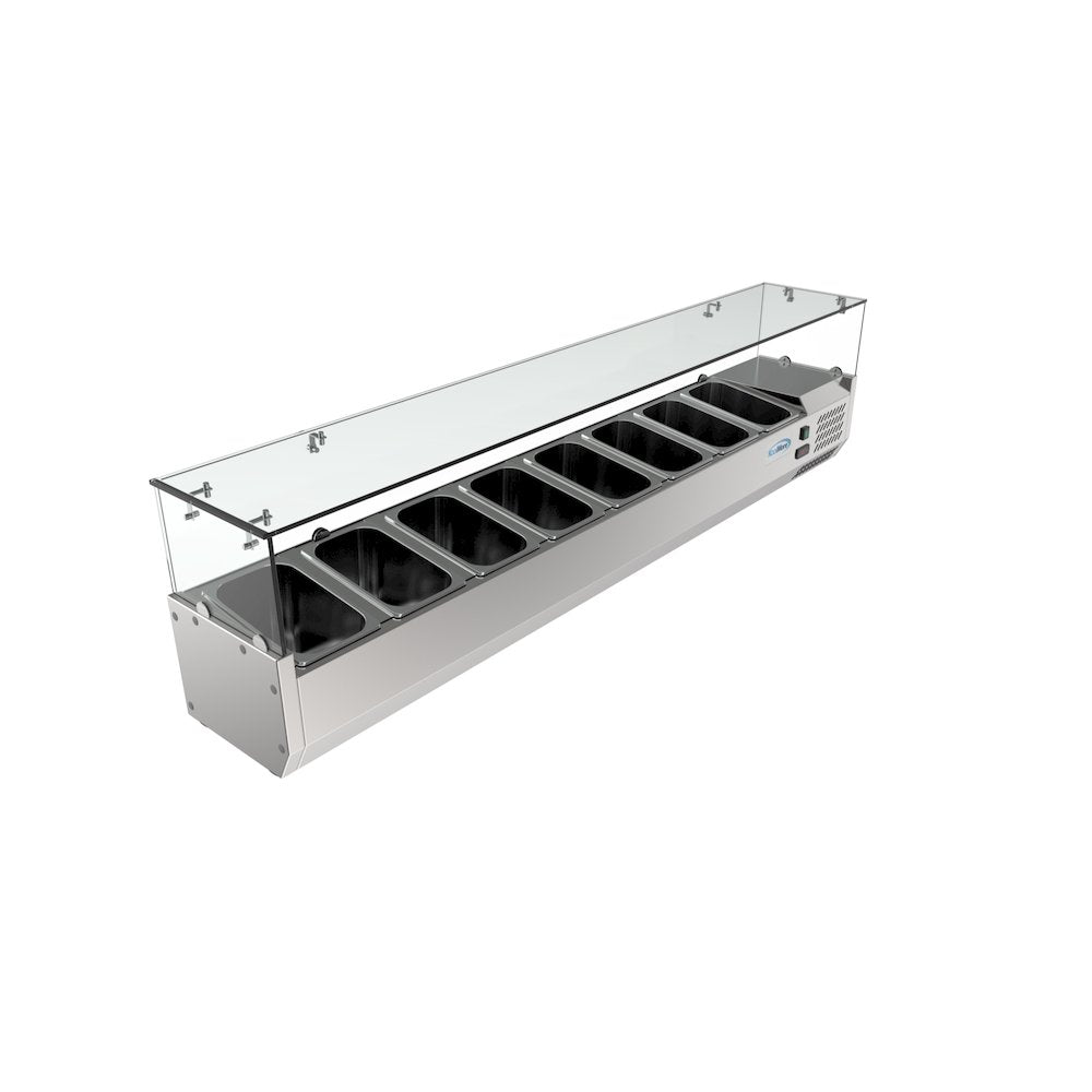 71 in. Eight Pan Refrigerated Countertop Condiment Prep Station -
