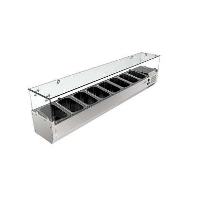 71 in. Eight Pan Refrigerated Countertop Condiment Prep Station -