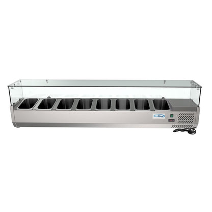 71 in. Eight Pan Refrigerated Countertop Condiment Prep Station -